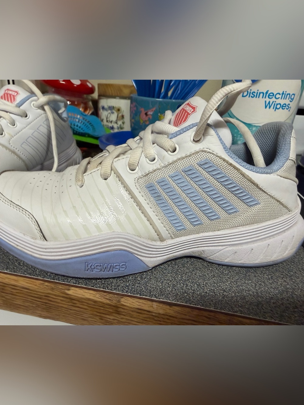 K-Swiss womens White and Light Blue Athletic Sneakers GENTLY USED